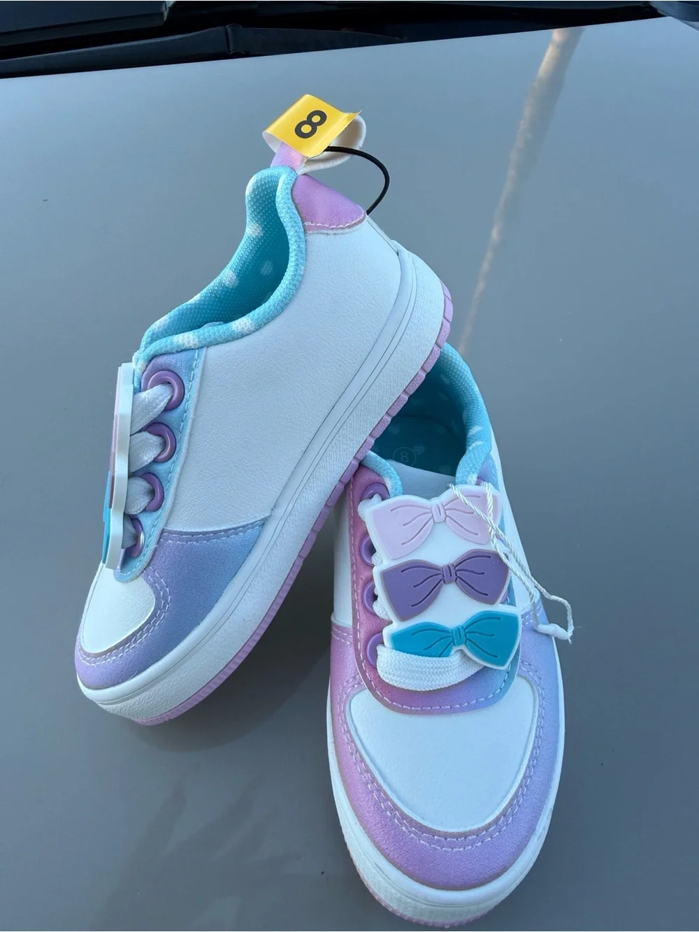 Kids Pastel Bow Accent Sneakers - White, Pink, Purple, Teal